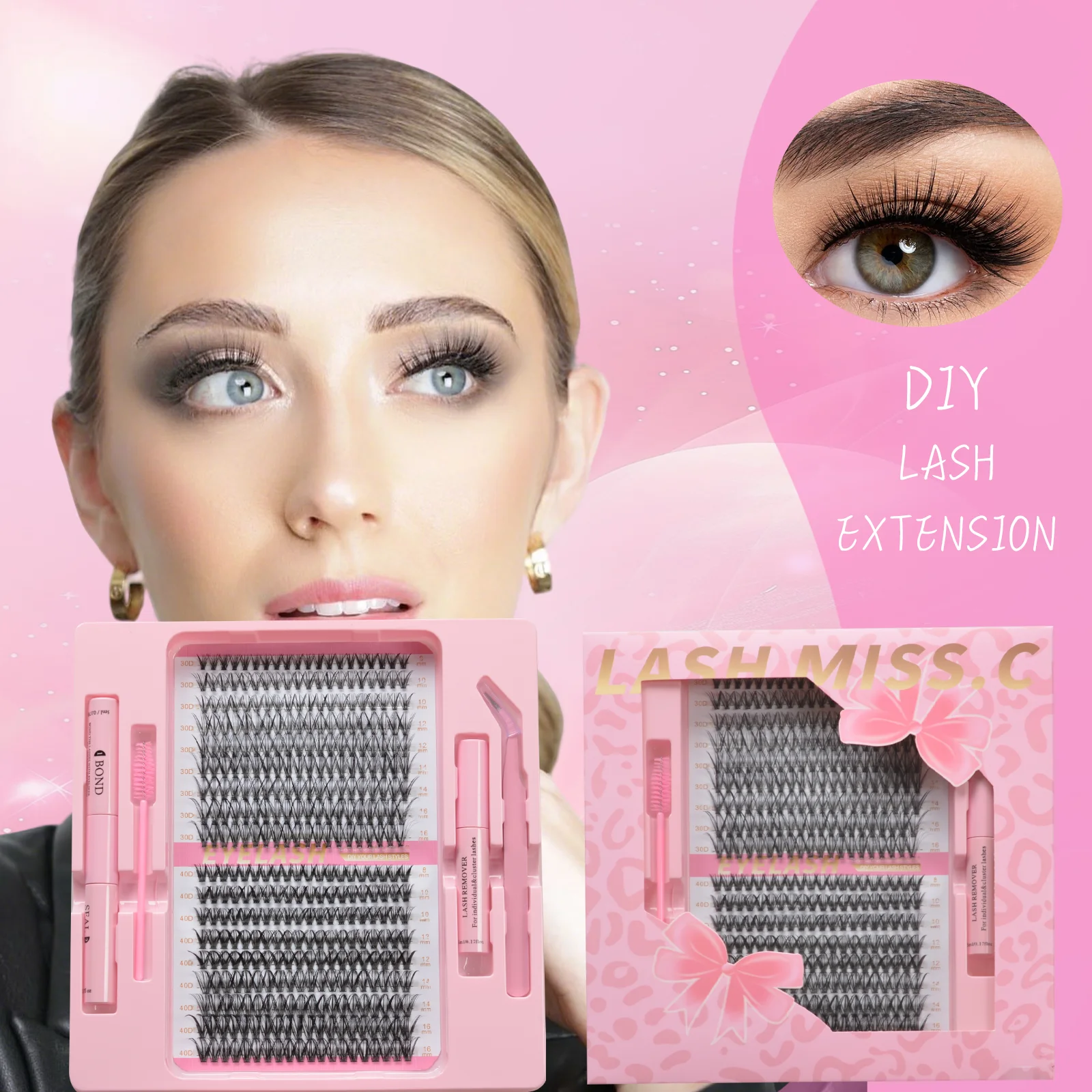 18rows Mix Clusters Eyelash With Bond and Tweezers Makeup Tools DIY Lashes Extension Kit for Lashes Waterproof Eyelash Set Thick