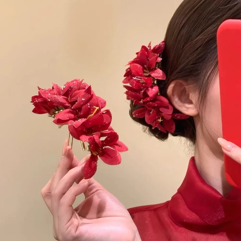 

Sweet Large Flower Hair Stick Fairy Simulation Flower Chinese Style Side Clip Solid Color Hairpin Bride Hair Accessories Beach