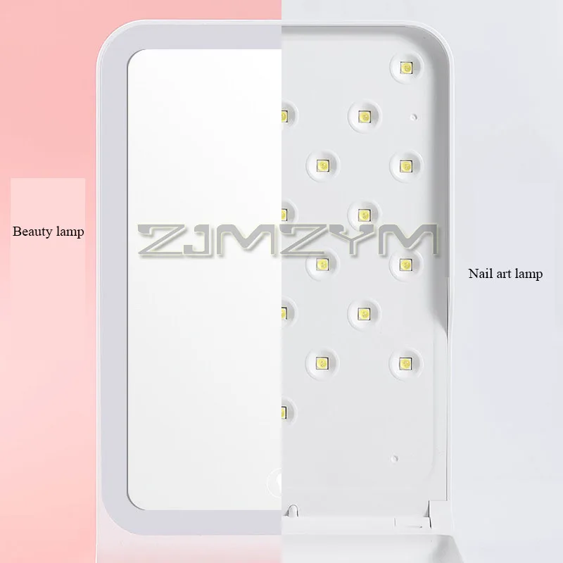 2In1 Nail Lamp Vanity Mirror UV Nail Phototherapy Lamp Adjustable LED Makeup Mirror With Touch Switch Foldable Beauty Light