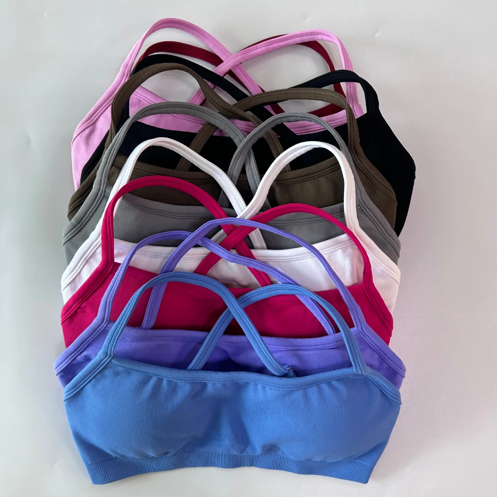 Damen Sport-BH mit abnehmbaren Trägern, rückenfreier Yoga-BH, gepolsterter BH, sexy Top, Kreuzrücken, Gym-Crop-Top, Fitness-Unterwäsche – Detail 3