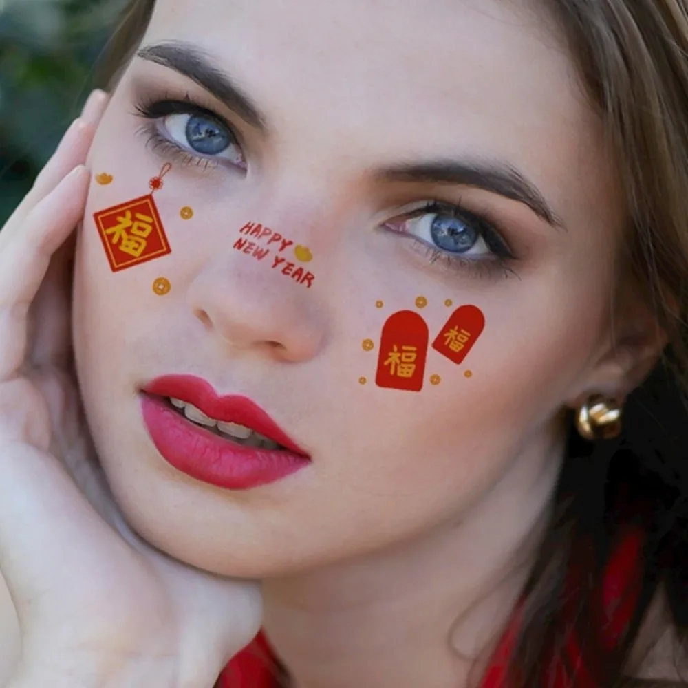 

Waterproof Chinese New Year Makeup Stickers Body Art Cartoon Lunar New Year Blush Stickers Disposable Long Lasting
