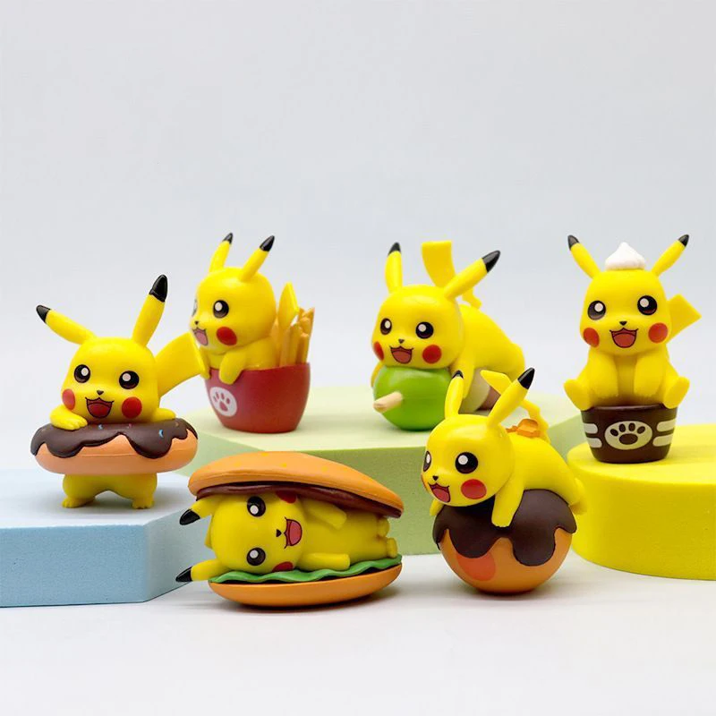 6Pcs Anime Pokemon Figure Food Theme Series Burger Fries Donuts Pikachu Model Toys Doll Gifts Aciton Figure PVC