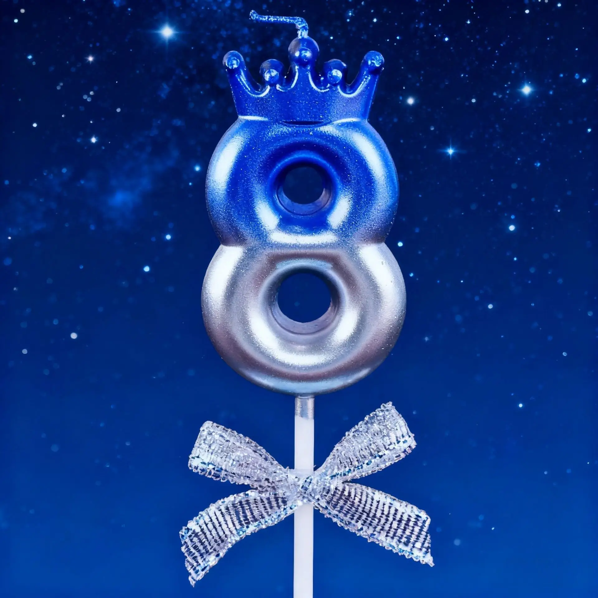 1pc Blue Silver Gradient Crown Number Birthday Candle 0-9 Boy Birthday Cake Topper, Prince Theme Party Cake Decorations Supplies