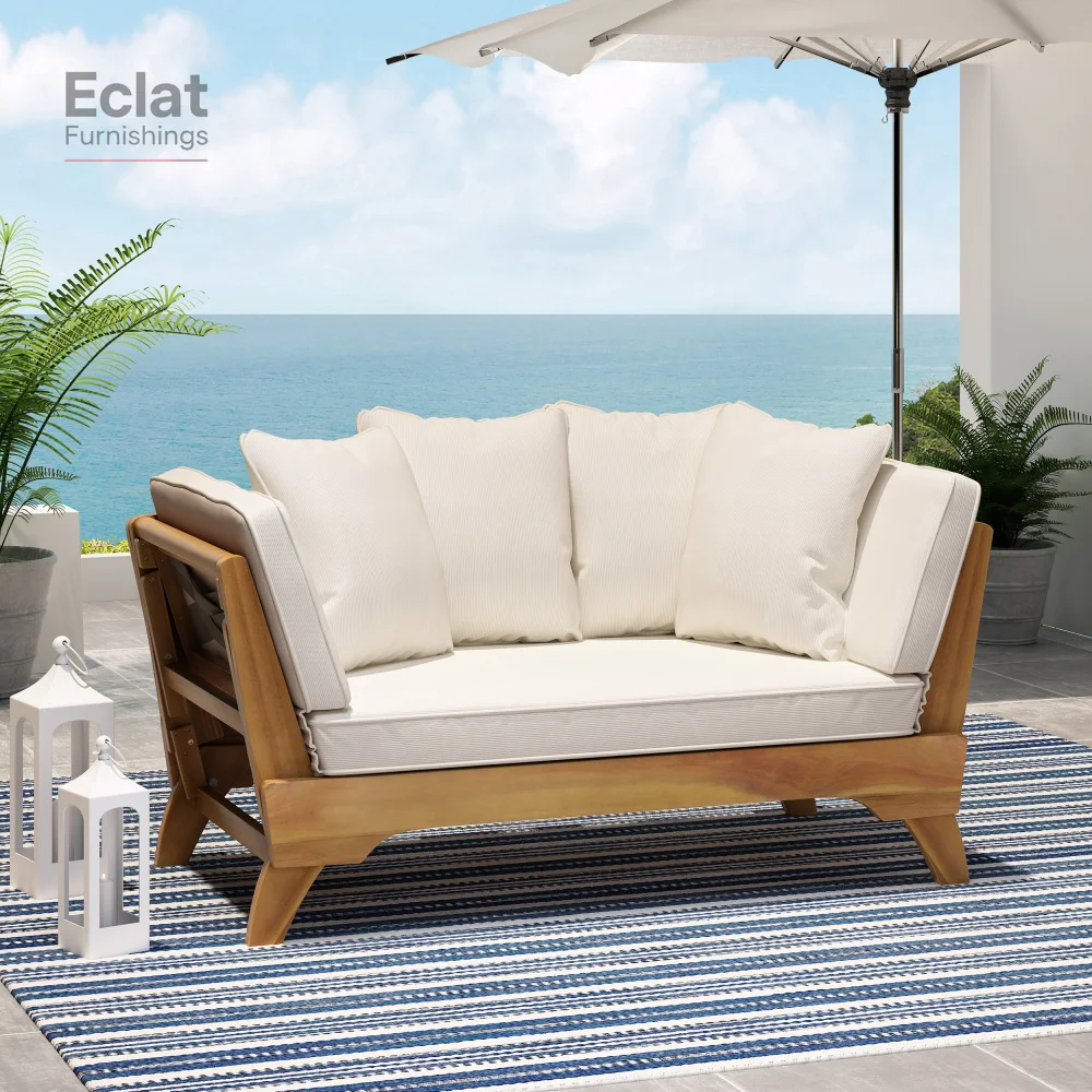 

Outdoor Acacia Wood Expandable Daybed with Water Resistant Cushions,Patio Seating,Sofas, sofa set living room furniture, sofa,