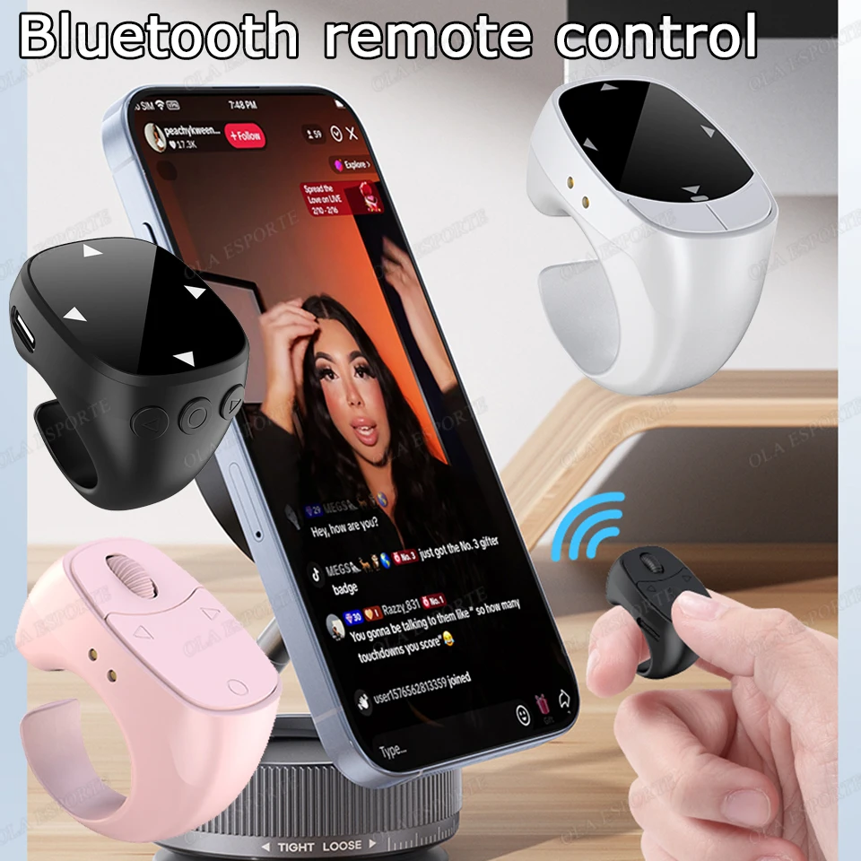 วงแหวนควบคุมกล้องไร้สายบลูทูธแบบเลื่อนได้ รองรับรีโมทแบบปลายนิ้ว 5.3 นิ้ว สำหรับถ่ายวิดีโอ/เซลฟี่ พร้อมขาตั้งซ่อนในตัว