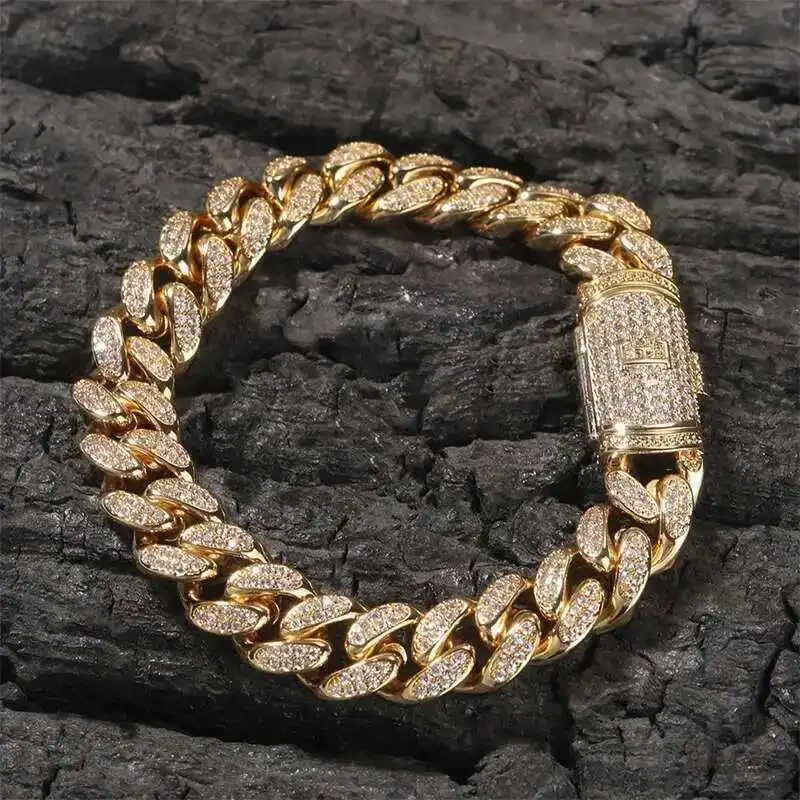 Miami Baguette Cz Cuban Link Chain Bling Thick Gold Plated Curb Hip Hop Necklace for Men Jewelry