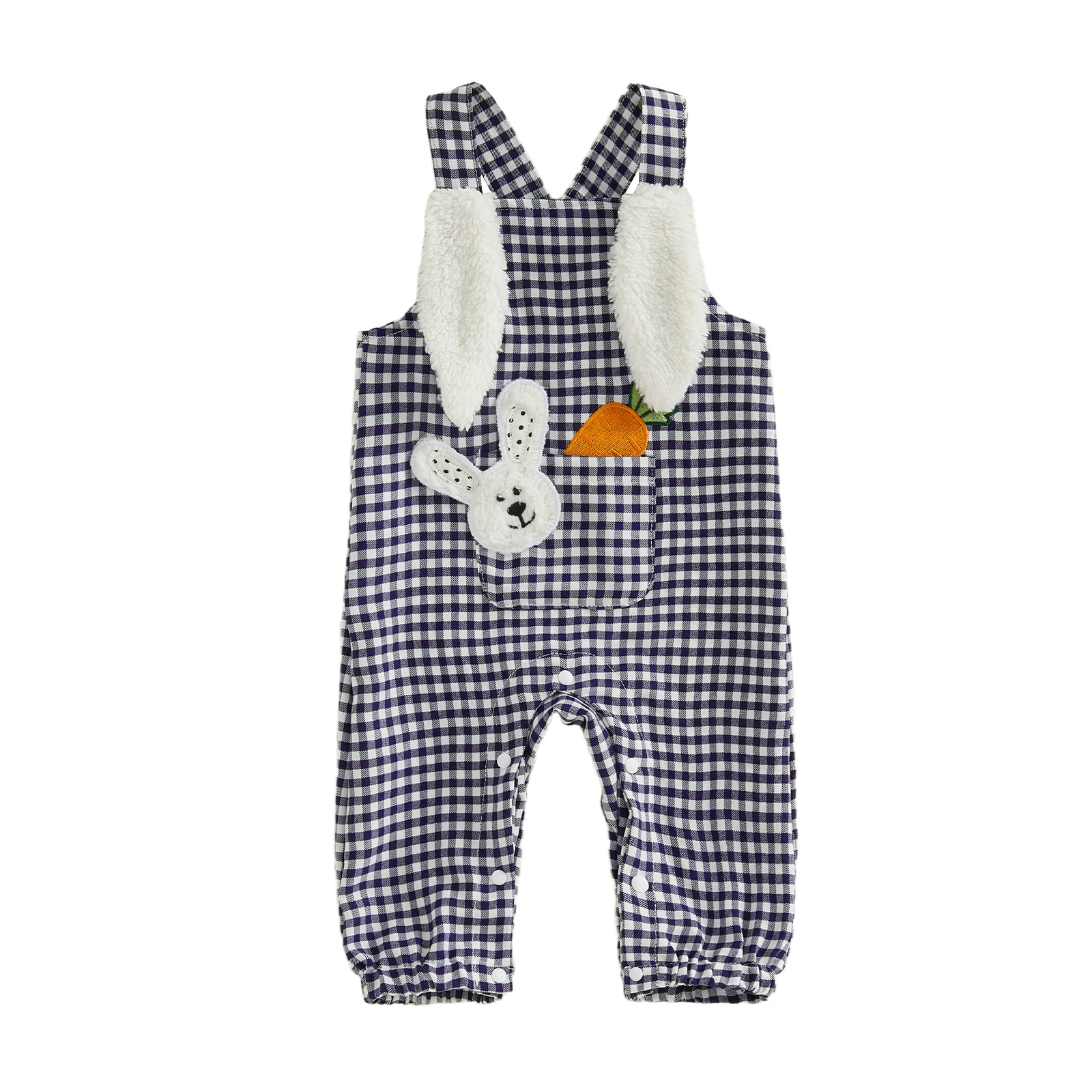 

Комбинезон с милым принтом кролика, без рукавов, в полоску, с вышивкой, для малышей (мальчиков и девочек), пасхальный наряд с дизайном в виде моркови