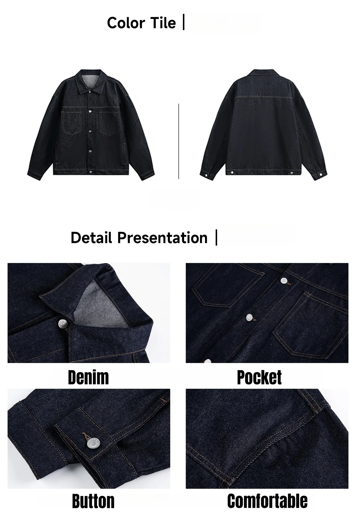 Bright Line Double Pocket Design Original Color Workwear Denim Jacket Men's Textured Loose Lapel Coat