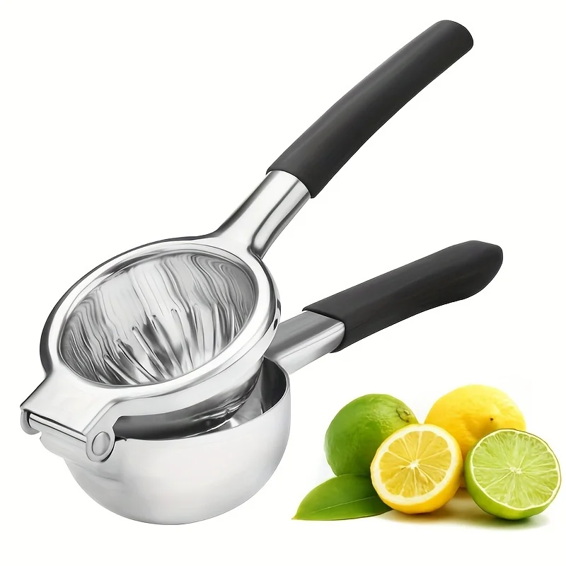 Zitronenpresse aus Edelstahl, Zitruspresse aus Metall, Zitronen- und Fruchtpresse mit Silikongriffen, manueller Zitruspresse