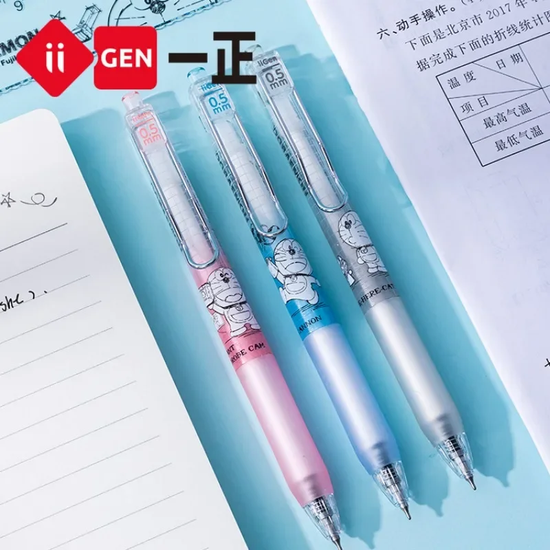 Iigen yizheng 6 pçs anime doraemon imprensa caneta gel preto kawaii feminino coração estudante escrita canetas esferográficas escritório escola papelaria