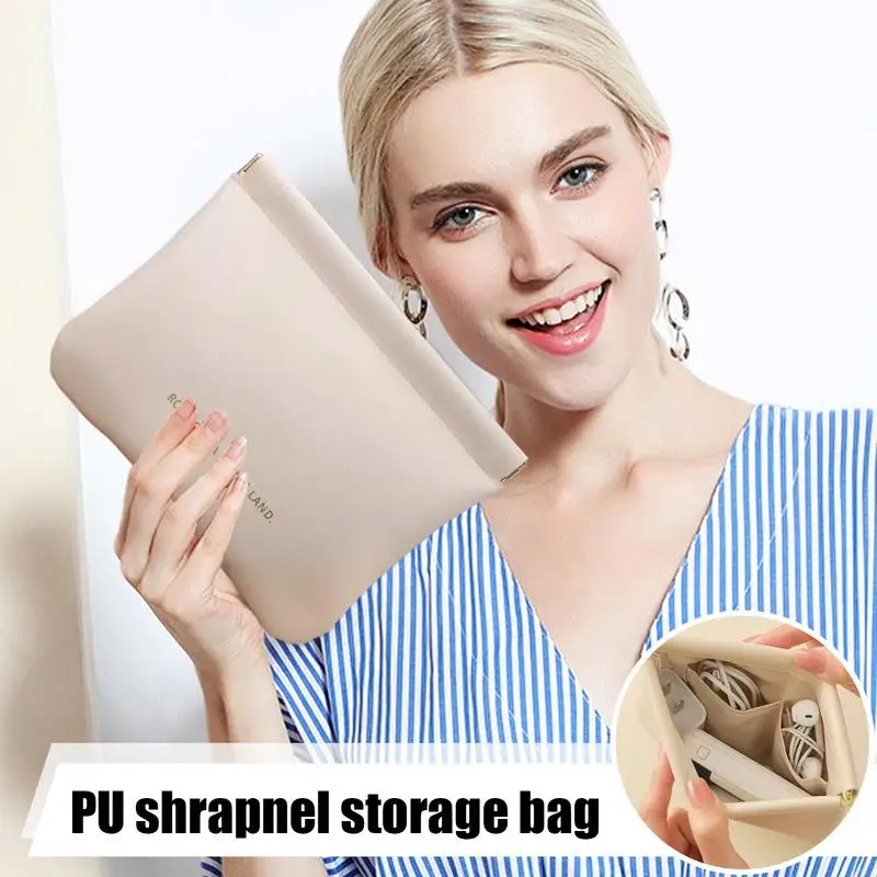 Soft Pouch PU Leather Headphone Storage Bag Compact Storage With Snap Spring Closure For Coin Purse Travel Home Friend