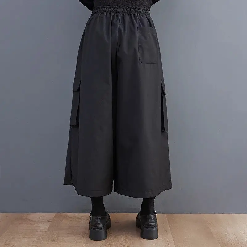 Wide Leg Pants Women's 2023 New Spring/Summer Loose Elastic Waist Casual Crop Trousers Culottes Z1628