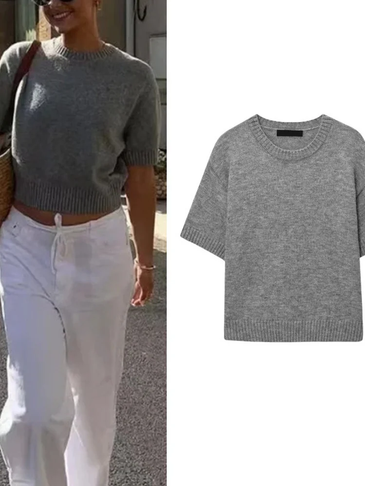 

Casual Basic ort Sve round Ne Knitted irt Women's Summer New Sle Simple Match Daily Leisure Top