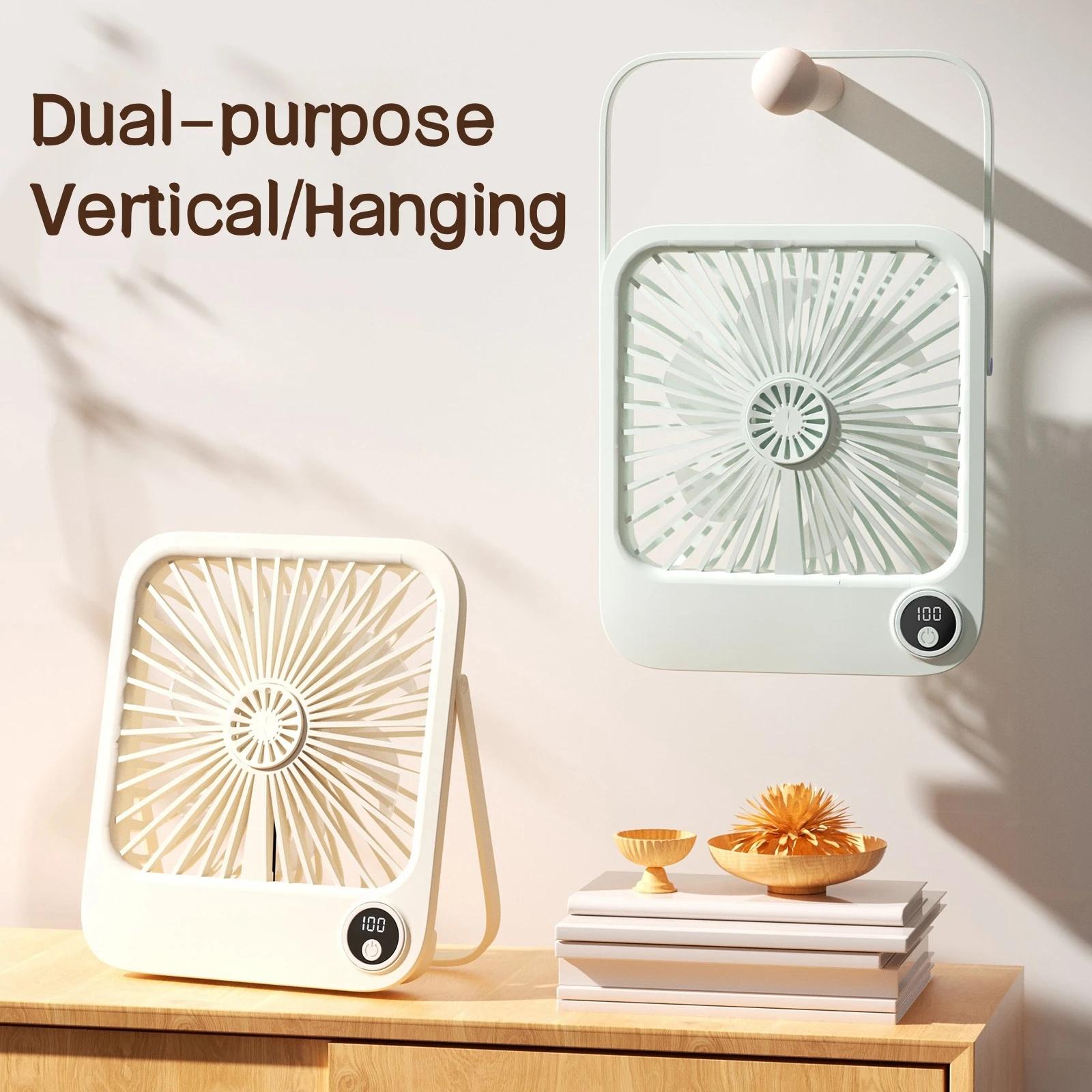 

Mini Desktop Fan USB Charging Vertical Hanging Fan Portable Outdoor Summer Cooling Fans 5 Speeds Air Circulator Digital Display