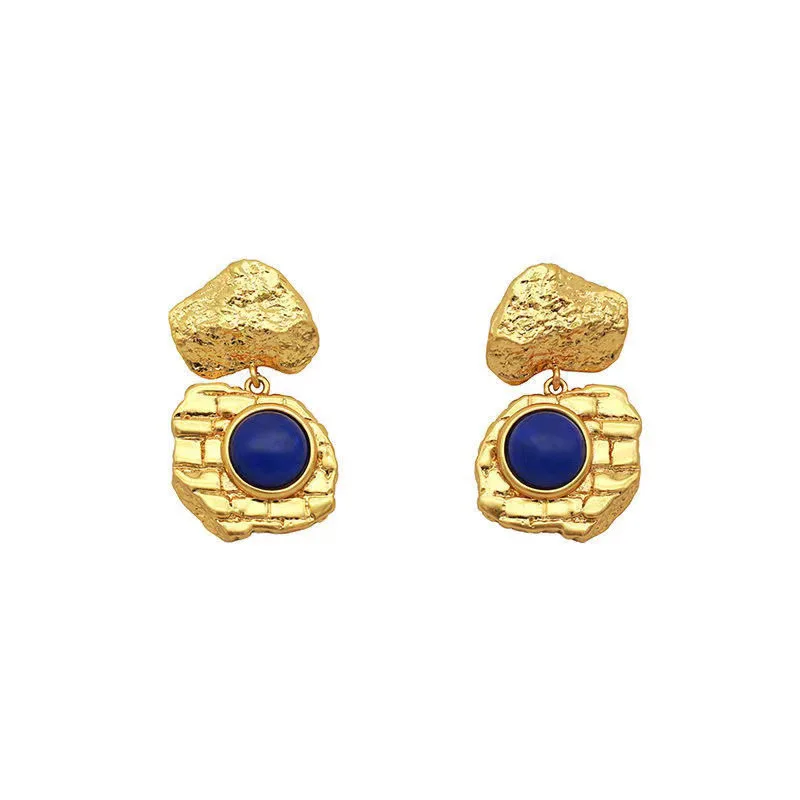 

Vintage Egyptian 14/22/24K Gold Natural Lapis Ear Drop Dangle Shrine Earring Women Retro Victorian Gems Agate Cameo Jewelry Gift