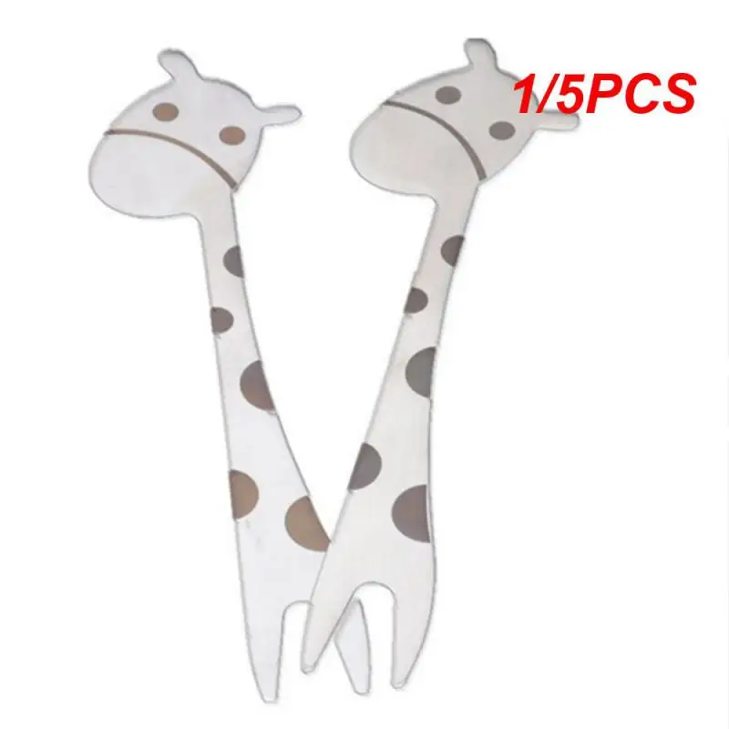 1/5PCS Children Flatware Two-tooth Fork Giraffe Tableware Small Spoon Childrens Cartoon Dinnerware Stainless Steel Spoon