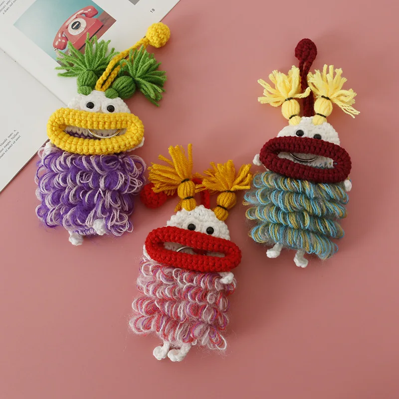 Funny Sausage Mouth Doll Crochet Keychains For Car Keys Storage Bag Cute Monster Doll Knitted Keyrings Wholesale Creative Gifts