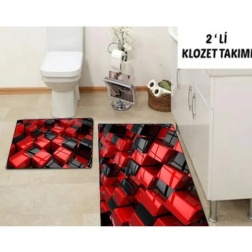 Else Carpet 3 Size Red Box Toilet Seat Pad Bath Mat