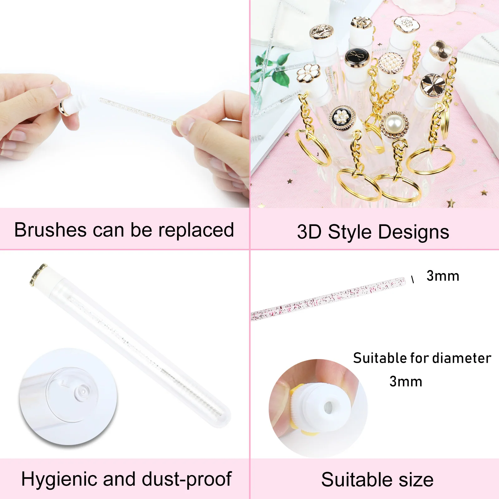 10 قطعة عصي الماسكارا أنبوب مع المفاتيح قابلة لإعادة الاستخدام لاش Spoolies الذهبي كريستال رمش فرشاة أنابيب Spoolies لاش تمديد فرش #3