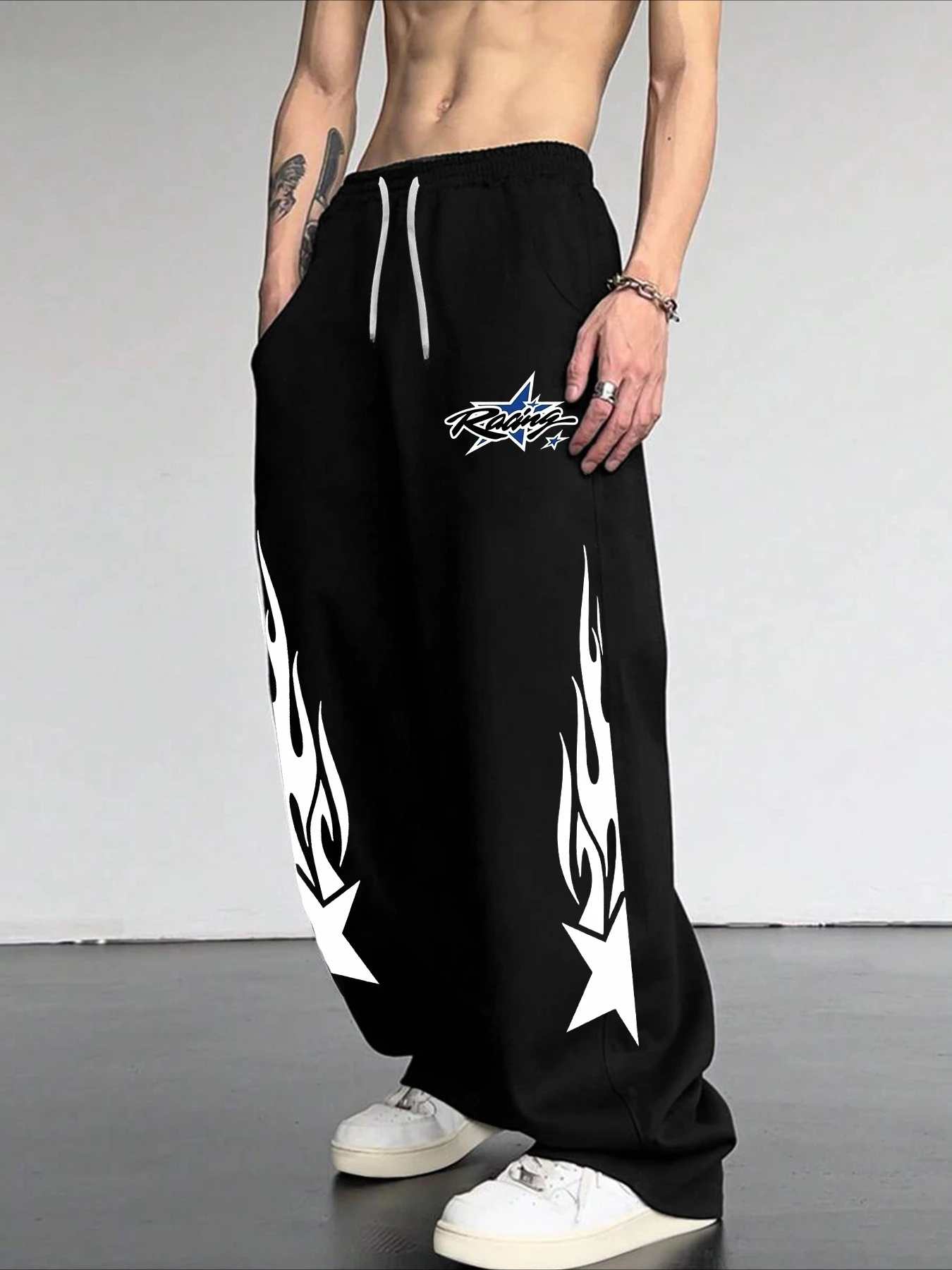 الهيب هوب الاتجاه تصميم ستار الرجال عارضة الرياضة الركض السراويل الحرم الجامعي ربيع جديد الشارع عارضة نمط واسعة الساق السراويل