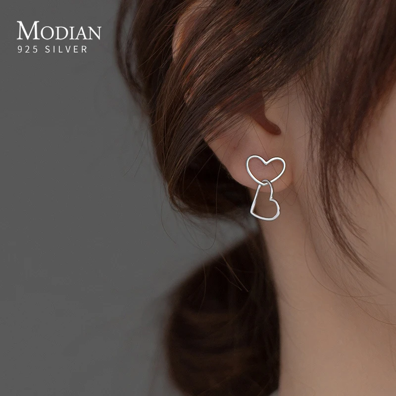 

Modian Hearts to Heart Romantic Ear Studs 925 Sterling Silver Charm Light Luxury Stud Earrings For Women Party Fine Jewelry