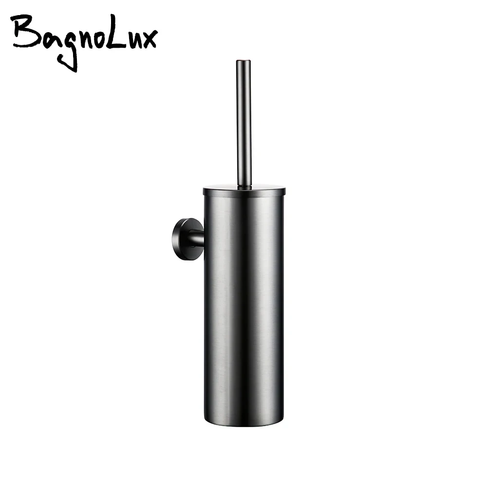 Bagnolux Stainless Steel Gray Round With Protective Bucket Toilet Brush WC Durable Type Bathroom Accessories