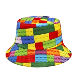 Top Building Block Bucket Hat Colorful Fisherman Hats Jigsaw Puzzle Panama Cap Double Sides Caps For Unisex Summer Outdoor Sun