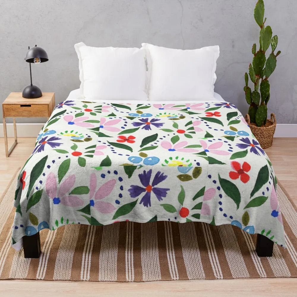 Floral Minimalism Leaves Petals Dots And Seeds Watercolor Pattern II Throw Blanket Retros Furry Picnic Decorative Sofas Blankets