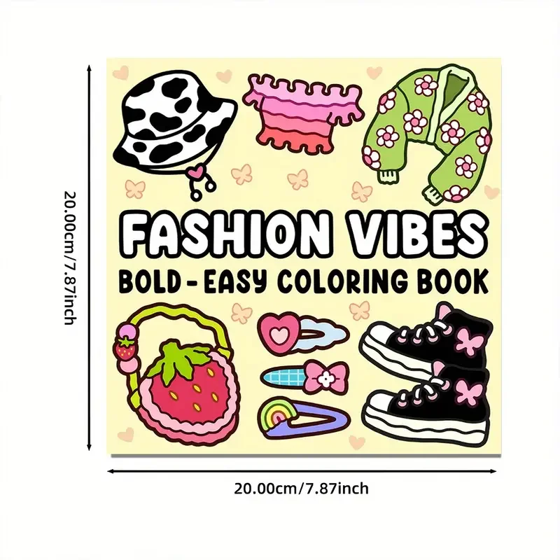 Fashion Vibes Bold & Easy Coloring Book for Adults and Teens - 22 Pages, Mixed Color Paper, Stress Relief, Emotional Release