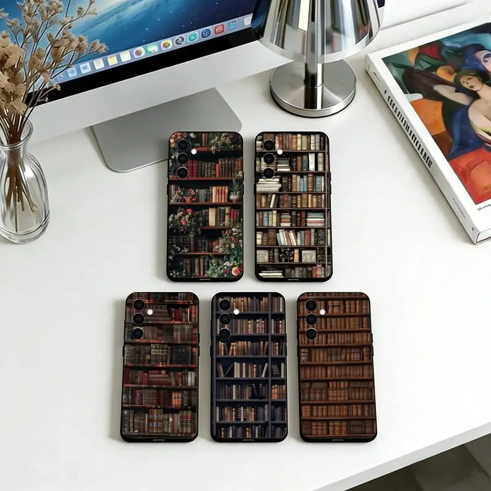 

Book Shelf Creative Pattern Phone Case For Samsung Galaxy A73,A72,A71,A70,A53,A52,A51,Soft Black Cover