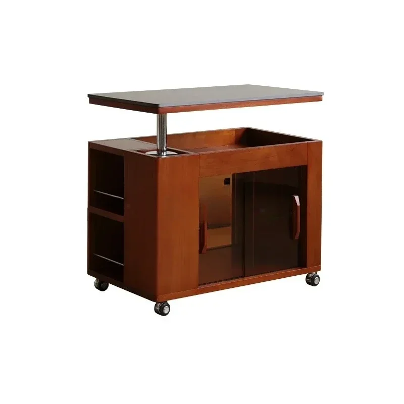 A Retro movable lift cart solid wood tea cabinet side few bedside office side cabinet