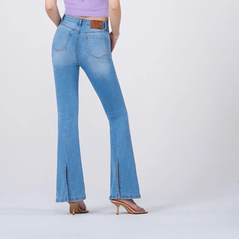 Horseshoe pants women's jeans blue slim-fitting hip-lifting flared pants commuting high waist slightly pulled