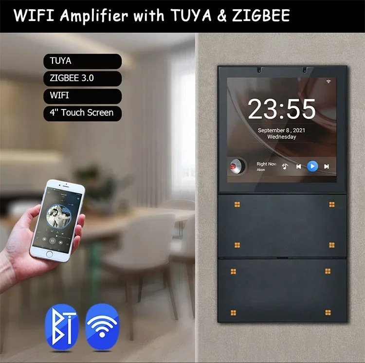UEMON Smart Home 4 Inch Android 8.1 Background Music Controller Tuya WiFi 4 Gang Zigbee Switch Smart Home System Control Panel