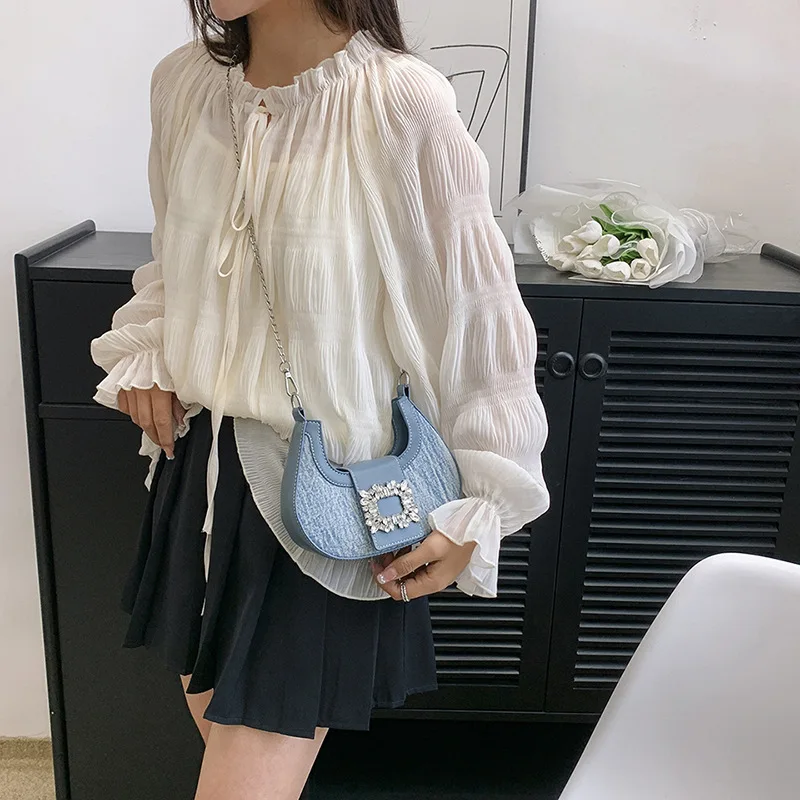 Designer Denim Shoulder Bags For Women 2024 Luxury Brand Small Armpit Bag Female Underarm Handbags And Purses