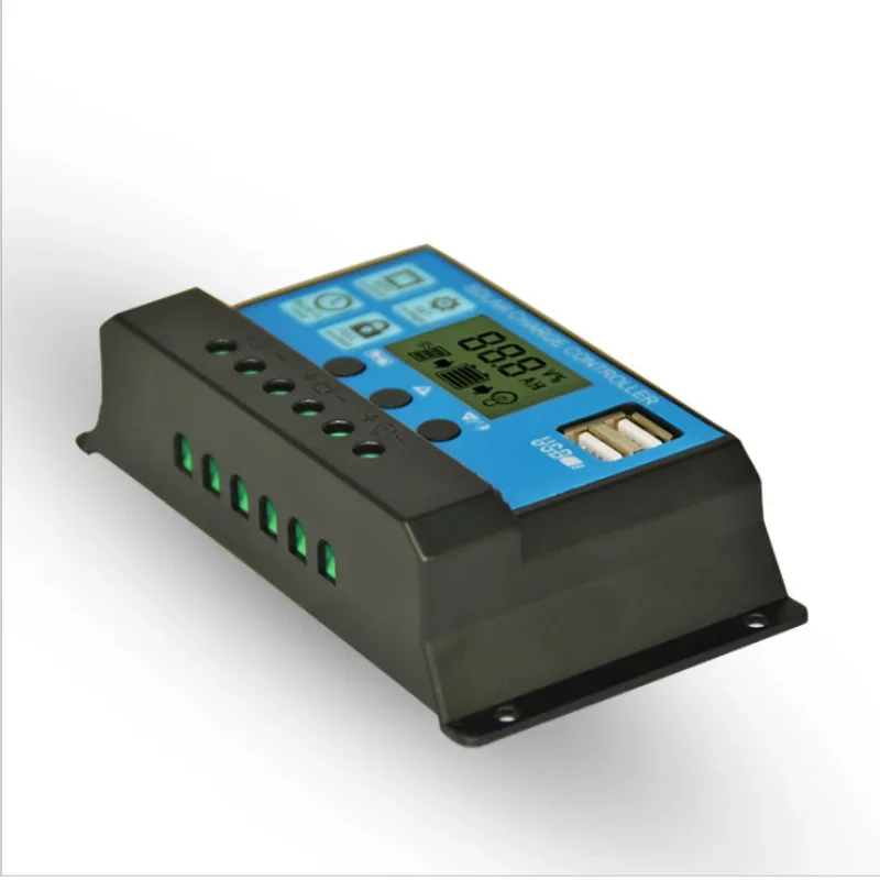 Controlador de energía solar con PWM y pantalla LCD para el hogar, dispositivo de gestión de carga solar con doble salida USB 5V, 12V y 24V, 60A/50A/40A/30A/20A/10A