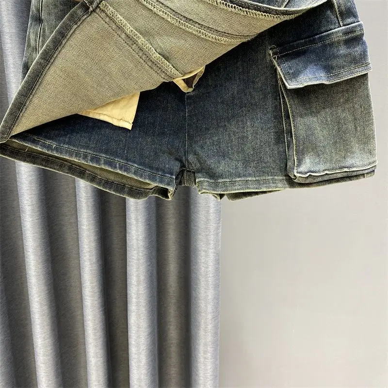 미국 레트로 하이웨이스트 데님 숏 스커트 여성용 여름 신상 힙커버 A라인 다용도 스커트 팬츠