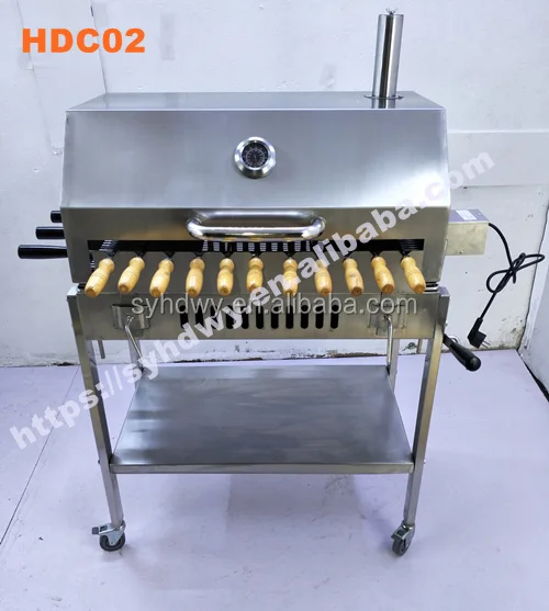 Spit Roast Stainless Steel BBQ Charcoal Cyprus Brazil Souvla Rotisserie Grill With Lid