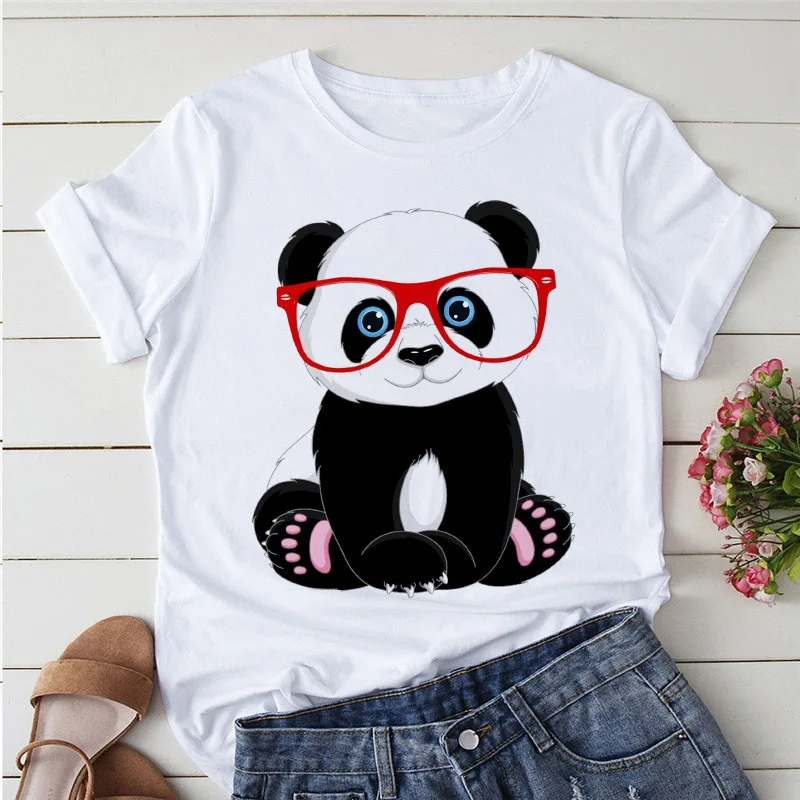 Sommer T-Shirts Cartoon T-Shirt Damen Kawaii Panda Yoga Print Grafik T-Shirts Süße Mädchen Harajuku Anime Cartoon Damenbekleidung
