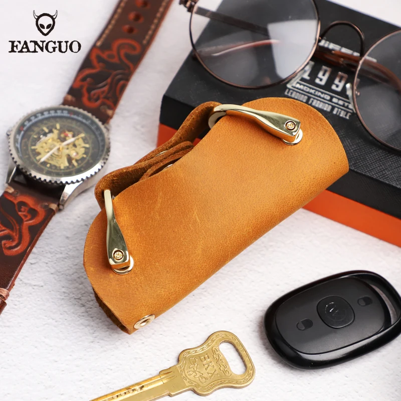 Handmade Genuine Leather Smart Key Wallet DIY Keychain EDC Pocket Car Key Holder Key Organizer Holder Portable Keys Case