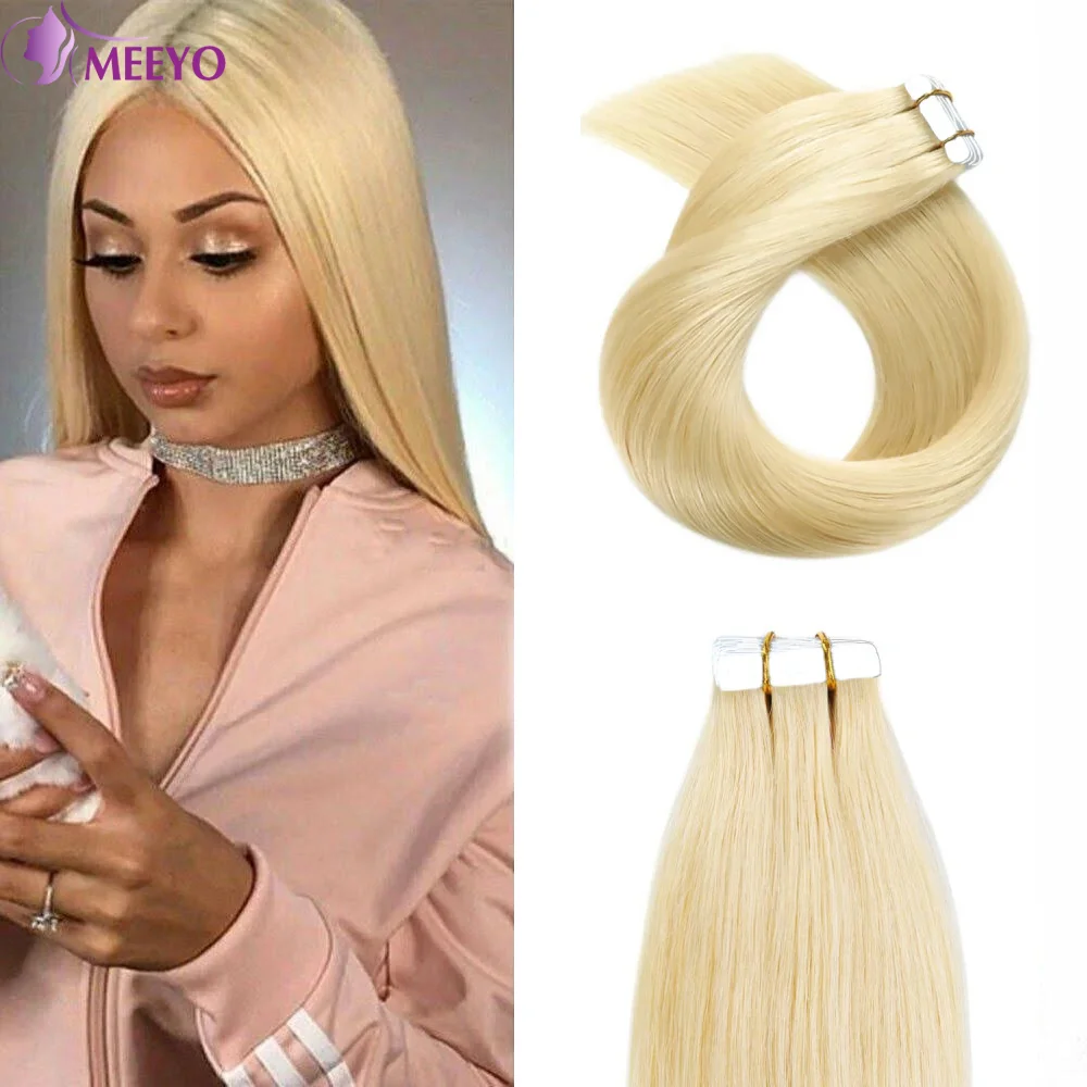 Tape In Human Hair Extensions Blonde #613 Seamless Straight Brazilian Remy 100% Human Hair Extensions 16-26 Inches For Woman 50G