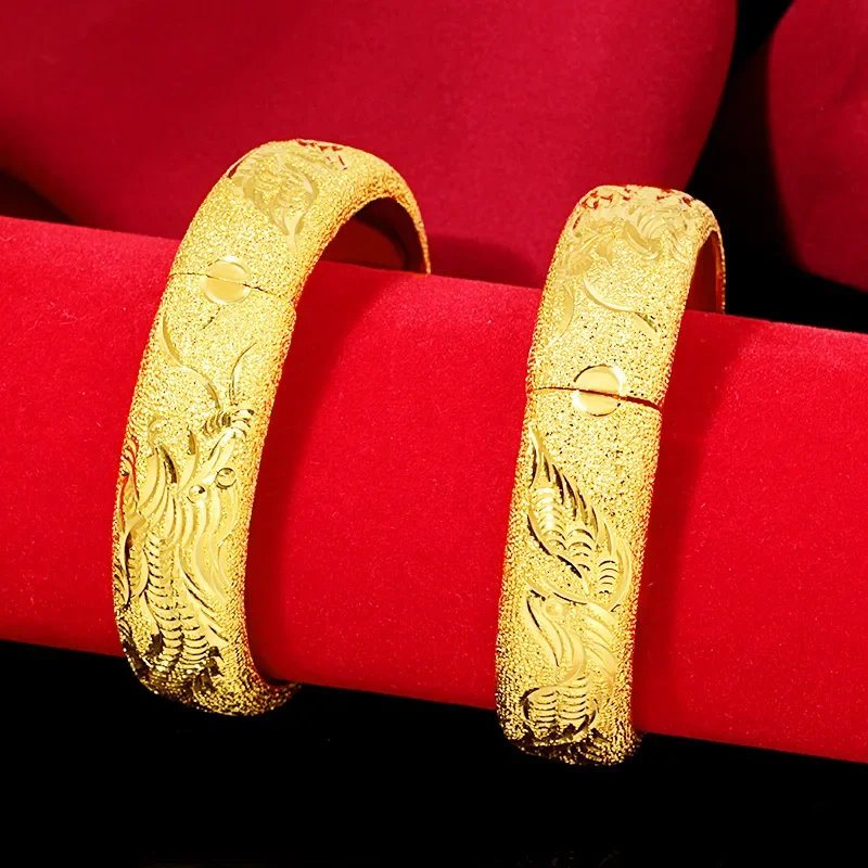 14 K Gold Color Double 15m Happy Dragon Phoenix Bracelet for Women Bride Classic Wedding Engagement High Jewelry Gifts