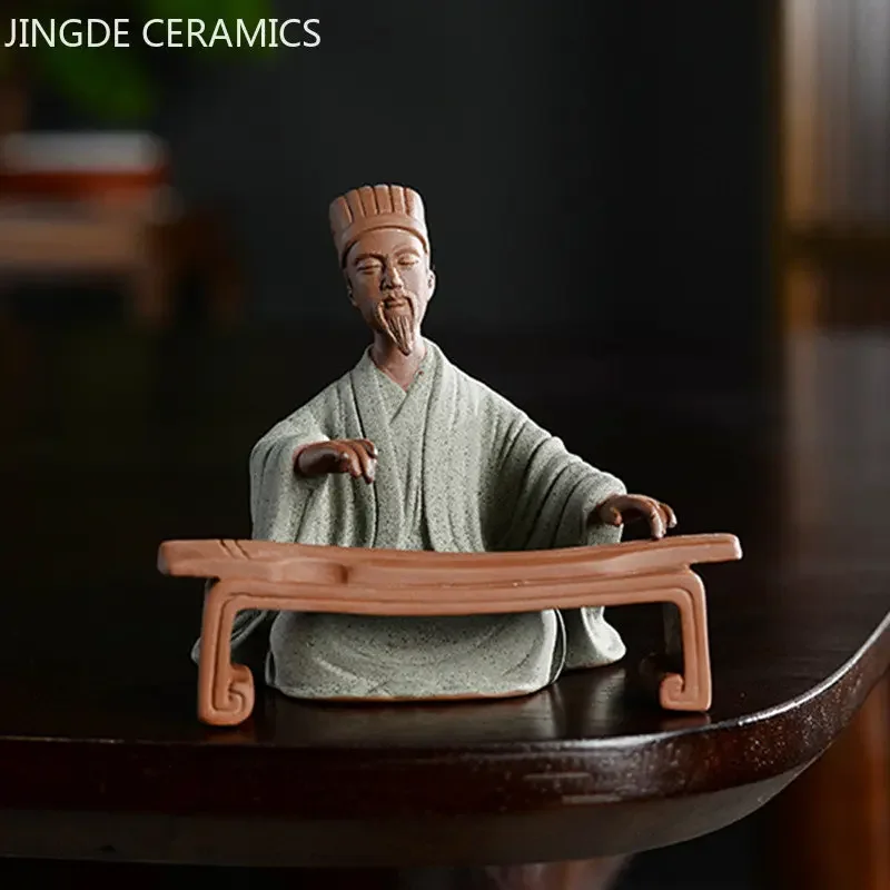 Zen Purple Clay Figure Statue Tea Pet Chinese Living Room Desktop Ornament Creative Bonsai Decoration Tea Table Accessories