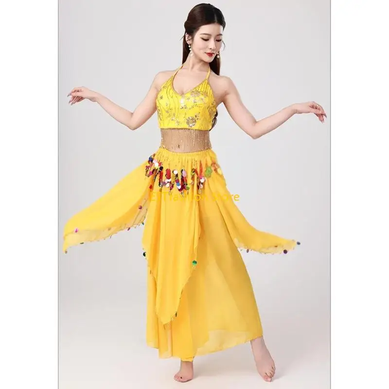 

Y5GC 2 шт., бюстгальтер для танца живота, топы и длинная юбка с блестками, наряды для танца живота, 2 шт., костюм для танца для