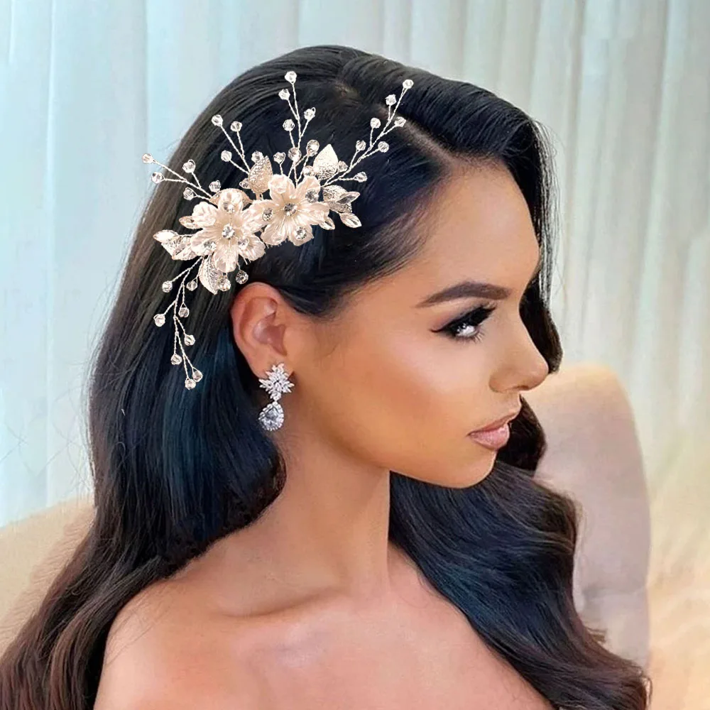 Dz196 Bloem Bruiloft Bruids Haar Kam Handgemaakte Vrouwen Haarspelden Party Hair Hair Sieraden Optocht Haar Ornament Party Girl Hoofddeksels