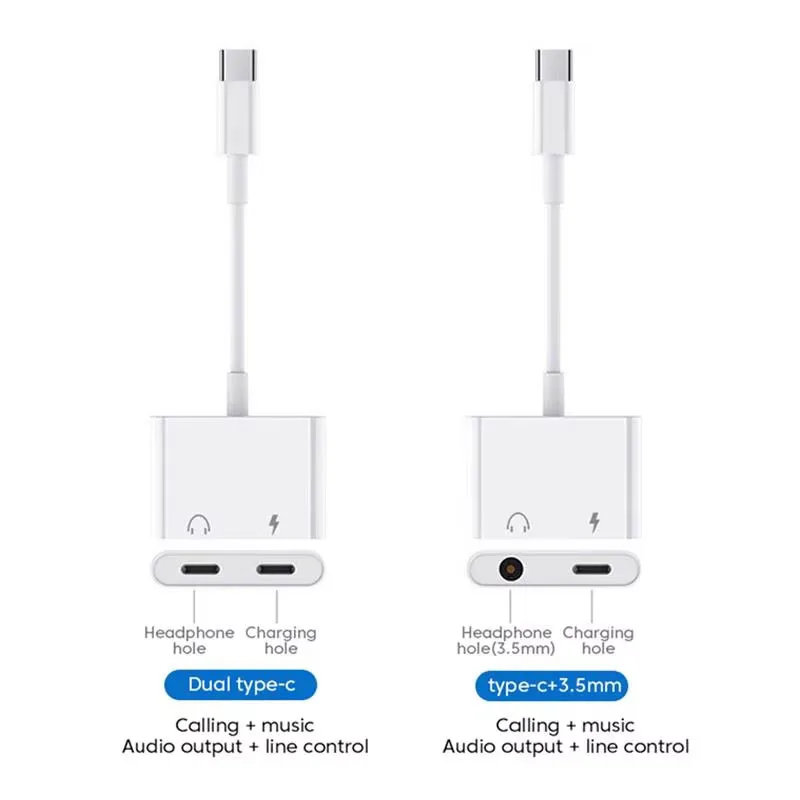 Type-C Adapter USB-C to 3.5mm Jack Audio Converter Dual Type C Charging Adapter Connector Splitter For Huawei Xiaomi Samsung