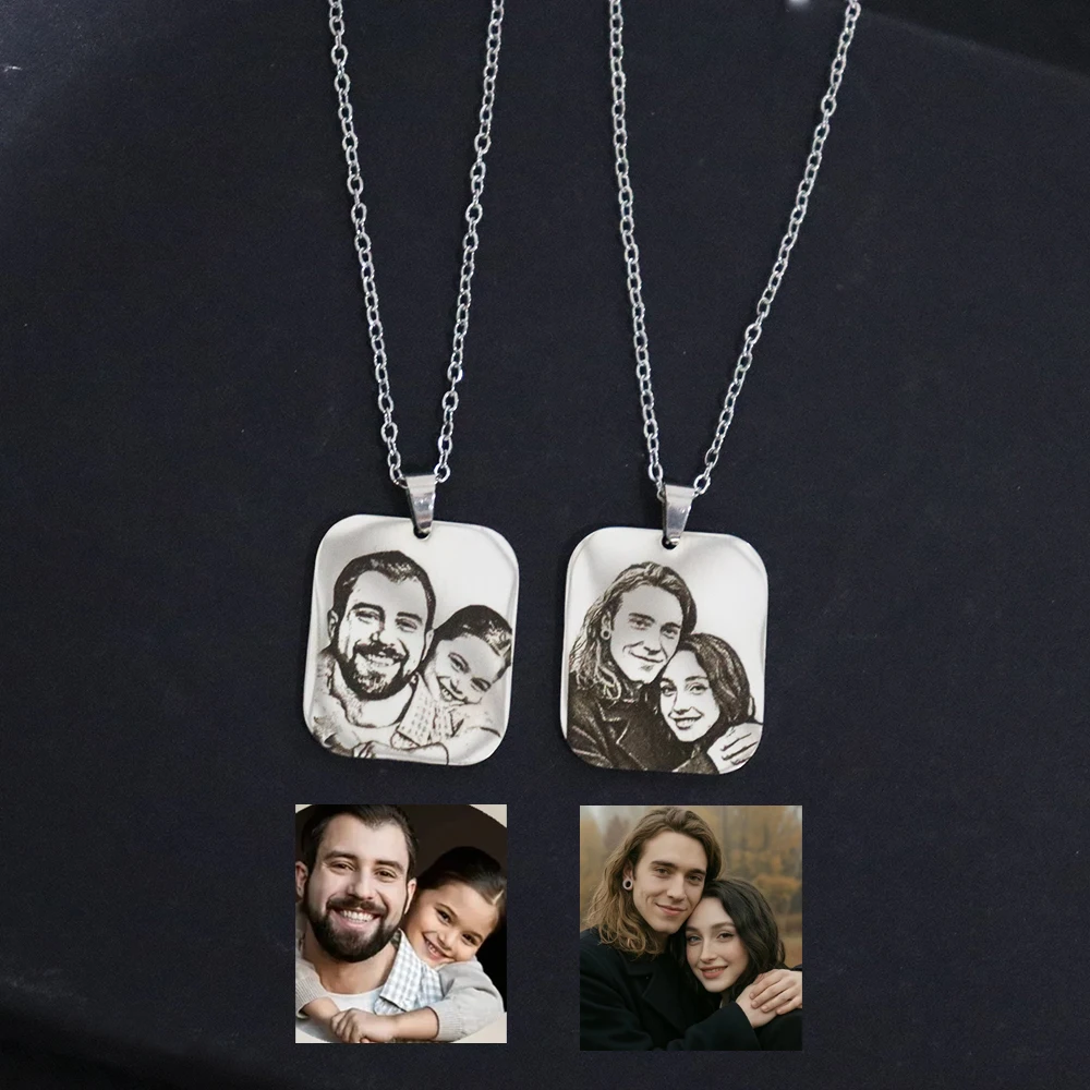 10*20mm Custom Engraved Photo Pendant Necklace For Man Woman Stainless Steel Personalized Image Portrait Couples Necklace Gift