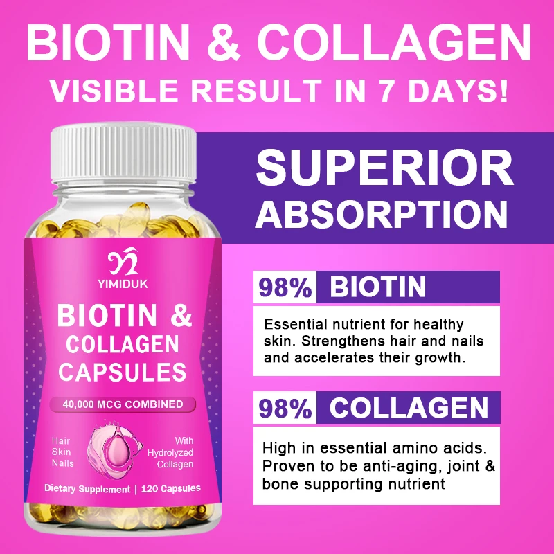 Biotin Capsules | Collagen | Keratin | Hyaluronic Acid - Hair Growth Support Supplement | Skin & Nails Beauty Complex