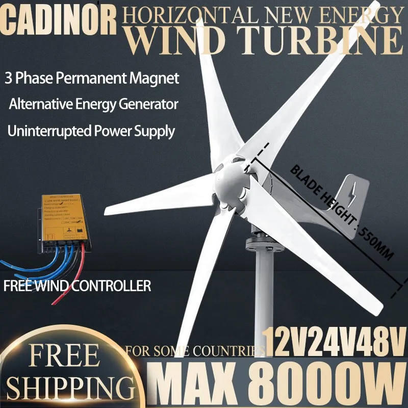 Low Noise Medium Windmill Household Camping Free Power New Energy Horizontal Wind Generator 8000W Turbine 12v 24V 48V