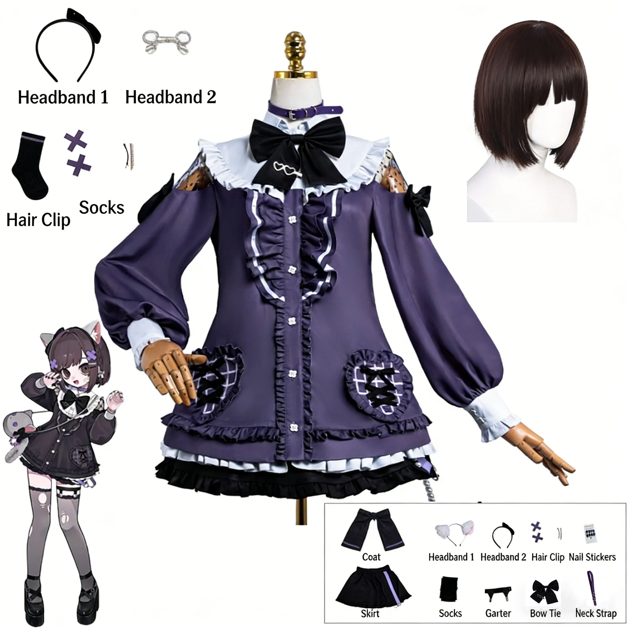 

Anime Game Project Sekai 25 Shinonome Ena Cosplay Costumes Gothic Dress Daily Cute Skirt Bag Eardress Full Set Halloween Party