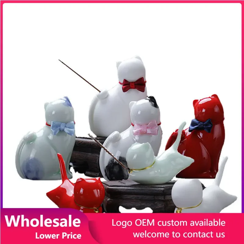 

Incense Holder Cute Ceramic Kitten Furnace Ash Catcher Stick Burner Holder Sticks Incense Burner Home Decor